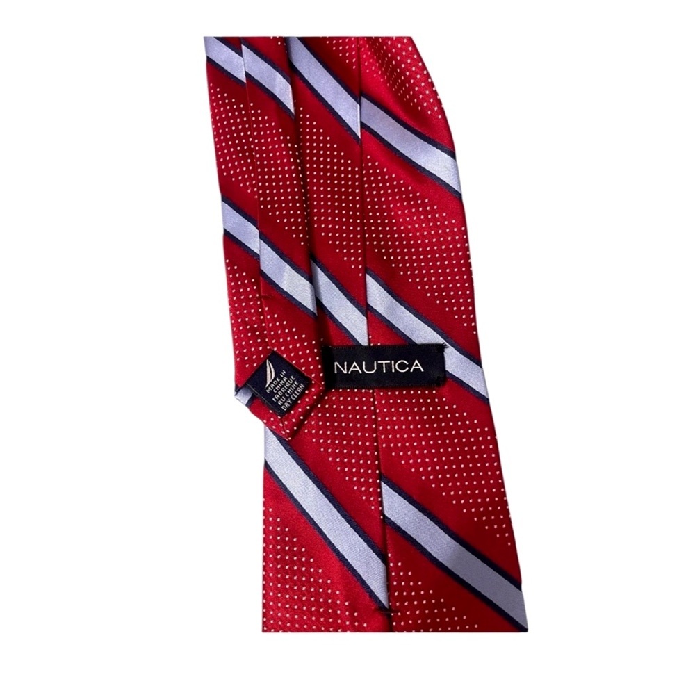 Nautica Men’s Ties Set of 2 Repp Necktie 100% Silk Red Striped Diamond L 57-58” - Picture 4 of 8